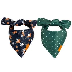 Remy+Roo Dog Bandanas - 2 Pack | Evergreen Christmas Dog Bandanas Set | Premium Durable Fabric | Patented Shape Bandanas for Dogs | Adjustable Fit (Small, Clementine)