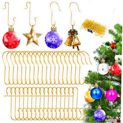 Cindeer 200 Pieces Christmas Ornament Hooks Bulk 1.6 Inch Metal Xmas Tree Ornament Hangers C and S Shaped Ornament Hooks with Storage Box for Christmas Tree Ornaments Hanging Decorations (Gold)