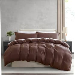 Nestl Chocolate Brown Duvet Cover Queen Size - Soft Prewashed Queen Duvet Cover Set, 3 Piece, with Zipper Closure, 1 Duvet Cover 90x90 inches and 2 Pillow Shams