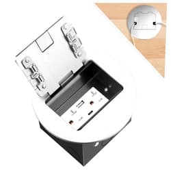 Vagueior Recessed Floor Electrical Outlet Kit, Circular Hidden 4.8A USB A & Type C Charg,20 Amp Tamper-Resistant Receptacle Outlet ，Waterproof Electrical Outlet Covcer Box, ETL Certified,Silver