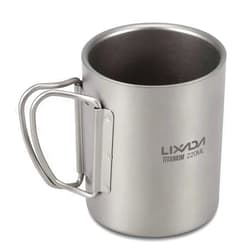 Lixada Camping Titanium Cup 220ml / 450ml Titanium Double Wall Cup Water Coffee Tea Cup Mug with Foldable Handle