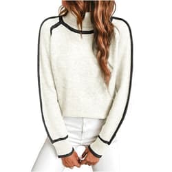EVALESS Womens Long Sleeve Turtleneck Pullover Sweaters Casual Loose Color Block Cozy Knit Tops