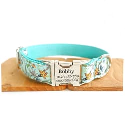 LWITDOG Multi-Colored Dog Collar ,Custom Personalized Engraved Collars,Adjustable Id Collars,for Small,Medium,Large,French Bulldog,Yorkies,Matching Leash And Bowtie Available Separately (Water flower)