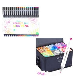 Ohuhu Colored Fineliner Pens 11 Colored Pens & 7 Assorted Piont Black Pens Alcohol Markers 320 Colors Fine & Chisel Dual Tips Set