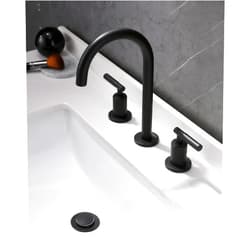 Indare Matte Black Bathroom Faucet, Indare 360° Swivel Spout Two Handles Widespread 4 Inch 8Inch Brass Bathroom Sink Faucet 3 Hole with Pop-Up Drain and Water Supply Lines, Upgraded Style