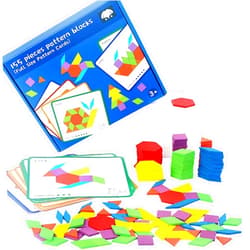 D-KINGCHY 155 Pcs Wooden Pattern Blocks, Geometric Shape Puzzles for Kids, Double Side Cards for 4-6 Years Old