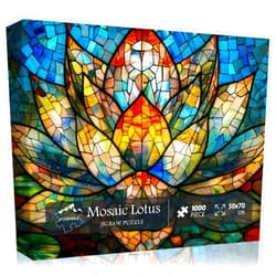 PICKFORU Stained Glass Lotus Flower Puzzles for Adults 1000 Pieces,Vintage Mosaic Puzzles Flowers Art,Colorful Impossible Hard Difficult Challenging Jigsaw Puzzles