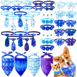 Reginary 40 Pcs Winter Dog Bandanas Bulk Blue Snowflake Cat Bow Ties Collars Adjustable Winter Wonderland Dog Collar with Bow Dog Kerchief Bibs Set for Small Medium Pet Costume Grooming Accessories