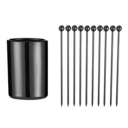 Skingwa Cocktail Picks+Holder Kit Reusable Martini Picks Cocktail Toothpicks Fruit Picks (Black)