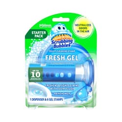 Scrubbing Bubbles Toilet Gel Stamps, Fresh Gel Toilet Cleaning Stamps, Helps Keep Toilet Clean and Helps Prevent Limescale & Toilet Rings, Rainshower Scent, 1 Dispenser with 6 Stamps