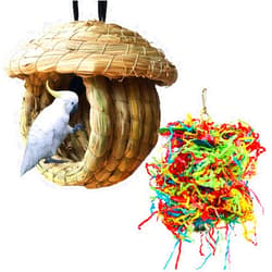 Hamiledyi Bird Nest Grass Bird Hut Outdoor Hanging Birdhouse Canary Nest Chickadee House Wren Nest Fiber Roosting Pocket for Parakeet Parrot Cockatiel Finch