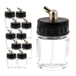 Master Airbrush (Pack of 10) TB-003 Empty 3/4 Ounce (22cc) Glass Jar Bottles with 60° Down Angle Adaptor Lid Assembly - Fits Single-Action Siphon Feed Airbrushes, Use with Master Badger Paasche, Iwata