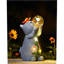 Goodeco Solar Cat Garden Statue - Outdoor Cat Decor with Solar Butterfly & Succulent Flowers LED Lights for Cat Lovers and Garden Enthusiasts - Ideal Gifts for Mom & Birthdays