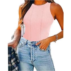 Missshine Knit Vest for Women Sleeveless Tank Tops Camis Vintage Solid Slim Fit Cropped Tops Sleeveless T-Shitrt Sweater