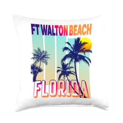 Ft Walton Beach Retro Vintage Themed Designs Ft Walton Beach Retro Vintage Style Palm Tree Throw Pillow, 18x18, Multicolor