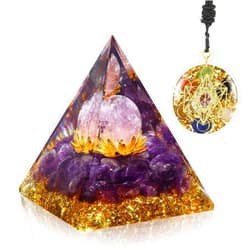 Hopeseed Large Orgone Pyramid for Positive Energy, Flower of Life Orgonite Natural Amethyst Stones Healing Crystals Pyramid Set for Reduce Stress Chakra Healing Meditation Attract Lucky