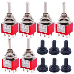 Twidec/6Pcs Mini Momentary Toggle Switch DPDT 3 Position 6 Pins (0N)-Off-(ON) Miniature Toggle Switch AC 5A/125V 2A/250V Car Boat Switches with Waterproof Cap MTS-223-MZ