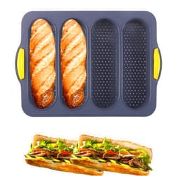 Atrccs loaf pan atrccs Set of 1 with four buns French bread loaf pan bread pan non-stick pan easy to release household silicone food baking breakfast afternoon tea romantic dinner tool (black)