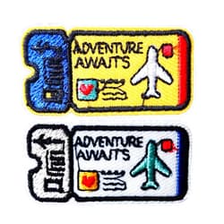 BDIHS Adventure Awaits World Trip Ticket Iron On/Sew On Patch, Cute Small Embroidered Applique Repair Patch DIY Craft Accessories for Clothes Jacket Jeans Dress Backpacks