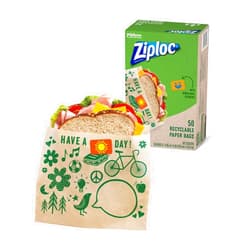 Ziploc Paper Sandwich and Snack Bags, Recyclable & Sealable with Fun Designs, 50 Bags Total