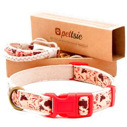 Pettsie Matching Dog Collar and Owner Friendship Bracelet, Adjustable Size Small and Medium, Durable, Pet-Friendly Hemp with Fancy Pattern, Comfortable, Strong, Carton Box, M, Red