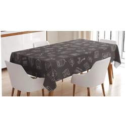 Lunarable Typewriter Tablecloth, Chalky Old Tech Juke Box Radio Roller Skates and Vinyl Record Player, Rectangular Table Cover for Dining Room Kitchen Decor, 60