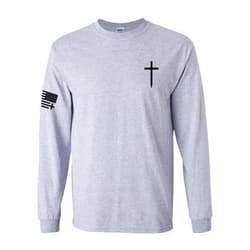Trenz Shirt Company Christian Shirt Faith Cross Crest American Flag Mens Long-Sleeve Graphic T-Shirt
