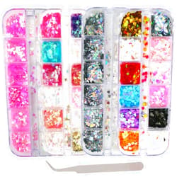 AddFavor 4 Boxes Holographic Nail Sequins Mixed Shapes Iridescent Glitter Flakes Hearts Star Moon DIY Design Manicure Nail Art Decorations Sets for Nail Art/Craft/Makeup