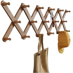 OROPY Wood Accordion Wall Hanger, Expandable Coat Rack Wall Mount with 17 Pegs, Expanding Hat Rack for Wall Walnut Color