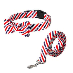 UVONOKAY USA Flag Dog Collar and Leash Set - Patriotic American Pride Adjustable Pet Collar with Durable Buckle and Comfortable Design (Size M)