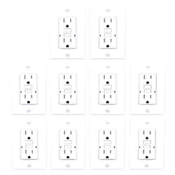 3GRACE 15 Amp GFCI Outlet, Tamper-Resistant GFI Receptacle with LED Indicator, Self-Test Ground Fault Circuit Interrupter, Decorator Wall Plates and Screws Included, UL Listed, White（10 Pack）