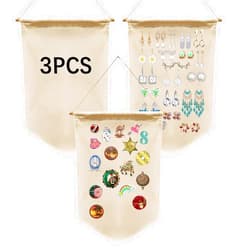OKBA 3 PCS Canvas Banners Wall Hanging Brooch Jewelry Storage Case Stand Enamel Pin Display, Sublimation blank Banner,Holder Earrings Necklace Pin Collection Organizer