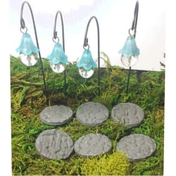 Puppy Love Miniature Fairy Garden Miniature Hanging Lanterns and Stepping Stones. 10 Piece Set. Dollhouse, Terrarium Decor.