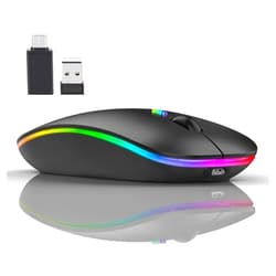 Neises Bluetooth Mouse，LED Slim Dual Mode (Bluetooth 5.1 + USB) 2.4GHz Rechargeable Silent with Type C Adapter for ipad/Laptop/PC/Mac/iPad pro/Compute (Black)