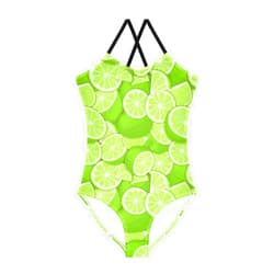 Aflyko Botanic Fruit Girls Halter Swimsuit Tropical Lime Green One Piece Beach Swimwear 3-10T