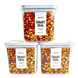 Neoflam Airtight Smart Seal Food Storage Container (Set of 3) | Crystal Clear Body | Modular, Stackable, Nestable Design | Easy to Clean, BPA Free (1.75L, Rectangular)
