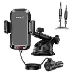 Magift 54W Bluetooth 5.3 FM Transmitter Car Adapter with Phone Holder 3-in-1, HiFi Bass Sound, Hands-Free Calling, 36W PD, QC 18W Supports TF/SD Card 64G AUX USB Flash Drive for iPhone Android Phone