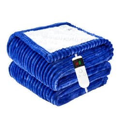 PENGZHU TECHNOLOGY Electric Blanket Heated Throw, Soft Flannel Heating Blanket with 8 Hours Auto Off 10 Fast Heating Levels Machine Washable Sherpa Heated Blanket with Overheating Protection (Blue, Throw)