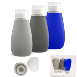 LYOB Leak Proof Silicone Soft Refillable Bottles,TSA 3oz, BPA Free, New 3-Layer Top, Travel Empty Squeeze Bottles for Toiletries, Lotions, Shampoos 3pk (Black-Gray-Blue)