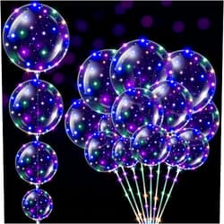 Meooeck 40 Pcs LED Bobo Balloons Light up Balloons Valentine's Day Clear Glow Balloons 10-24 Inch Helium Balloons with String Lights Sticks for Birthday Wedding Christmas Party Decoration