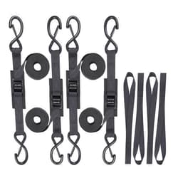 Masterwise Tie Down Straps with Hooks, 8 feet 1200lbs Break Strength Cam Buckle Tiedown Set with Integrated Soft Loops for Motorcycle, Kayak, Car, Truck, Dirt Bike (Black, 8ftx4)