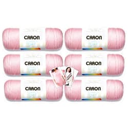 Caron Simply Soft Yarn - 6 Pack with Pattern Cards in Color (Soft Pink)