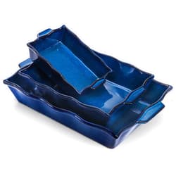 Peohud 3 Pack Casserole Dishes for Oven, Ceramic Baking Dishes with Handles, Heavy Duty Rectangular Lasagna Pan, Porcelain Bakeware Sets for Cooking, Cake Dinner, Kitchen, Blue