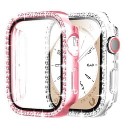 Cuteey 2 Pack Bling Case with Tempered Glass Screen Protector for Apple Watch SE 2 Series 6/5/4 SE 40mm, All Round Full Protective Hard PC Cover Bumper for iWatch Accessories, Pink+Clear