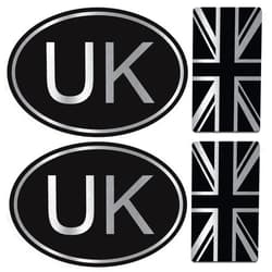 BiomarLabs Biomar Labs Set (4pcs) Vinyl Decal Stickers UK United Kingdom Silver Flag Union Jack National Great Britain England for Bumper Window Car Motorcycle Laptop Helmet Van Bike D 10