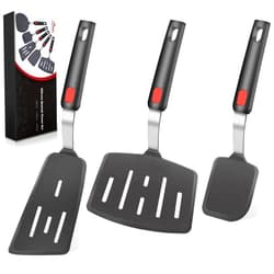 Hotec Silicone Spatula Turner for Nonstick Cookware, Cooking Spatula 600°F Heat Resistant Large Flexible Rubber Spatula Set of 3, Kitchen Utensils for Flipping Eggs, Burgers, Pancakes, Crepes
