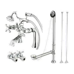 Kingston Brass CCK268C Vintage Deck Mount Clawfoot Tub Faucet Package with Supply Line, Hand Shower and Tub Drain, Polished Chrome