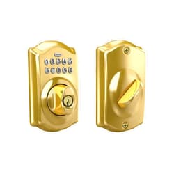 Schlage BE365 CAM 505 Camelot Keypad Deadbolt, Electronic Keyless Entry Lock, Bright Brass