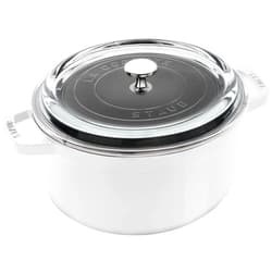 STAUB Cast Iron Dutch Oven 4-qt Round Cocotte with Glass Lid, Made in France, Serves 3-4, White