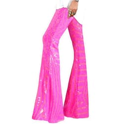 EVALESS Women Sequin Pants Sparkly Glitter High Waisted Wide Leg Flare Trousers Bell Bottom Night Out Clubwear